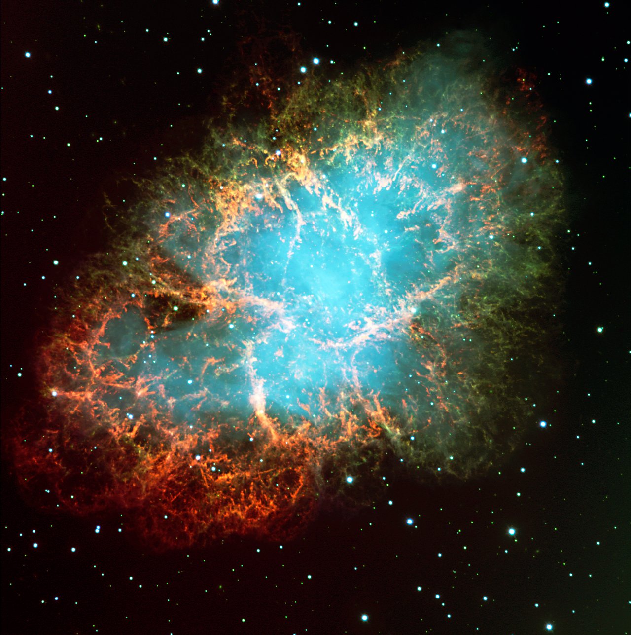 La Nebulosa del Granchio con filamenti di gas e una regione centrale azzurra, osservata dal Very Large Telescope dell’ESO